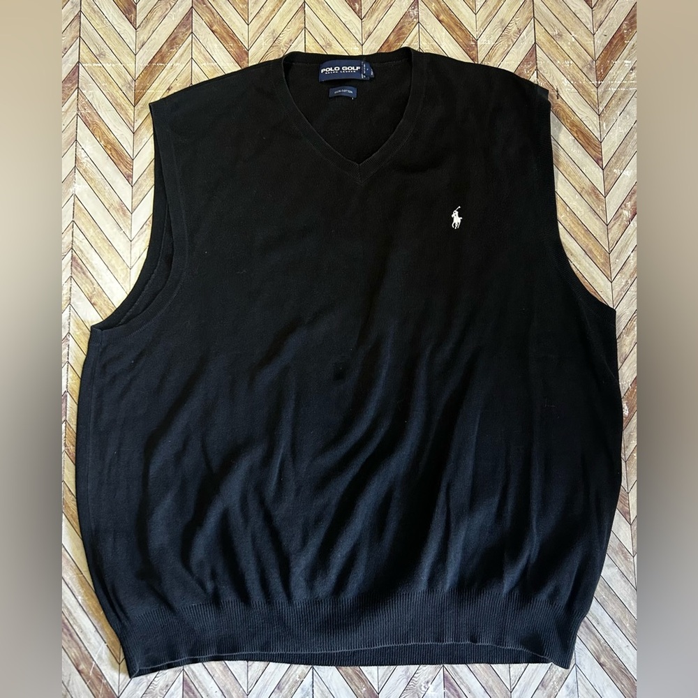 Polo Golf Ralph Lauren Mens V Neck Black Vest. 100% Cotton XL
